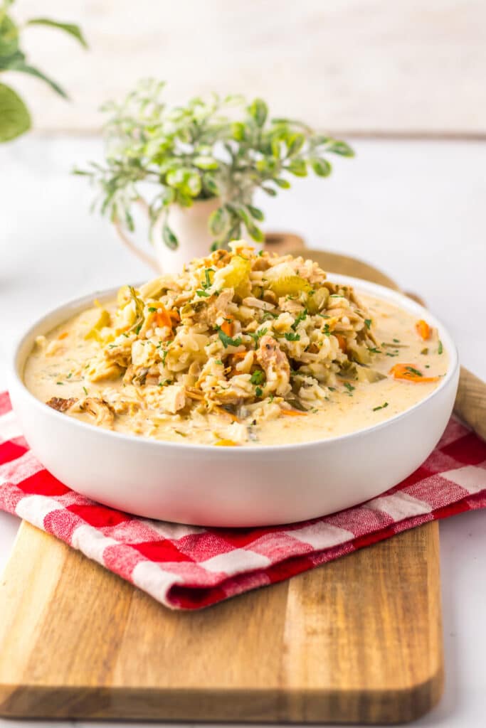 Slow Cooker Turkey and Rice Soup plated