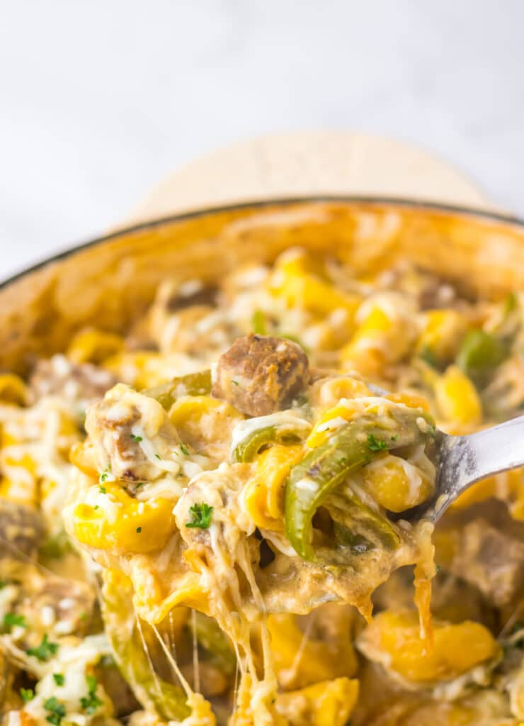 One Pot Cheesesteak Tortellini
