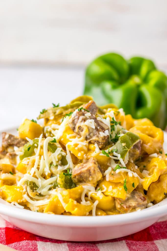 One Pot Cheesesteak Tortellini