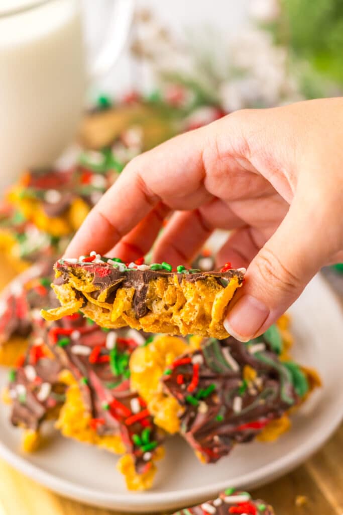 Christmas Cornflake Brittle in hand