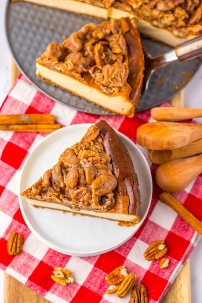 Pecan Pie Cheesecake completed plated