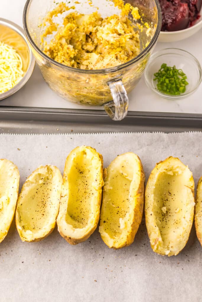 Thanksgiving Stuffed Potato Skins prep
