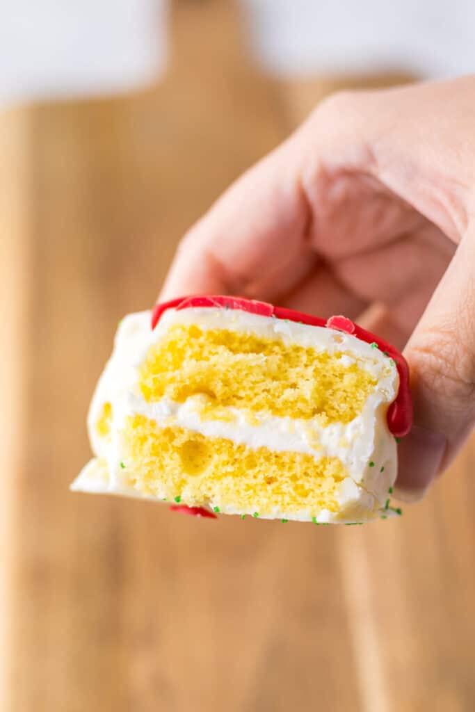 Copycat Christmas Tree Cakes bite shot