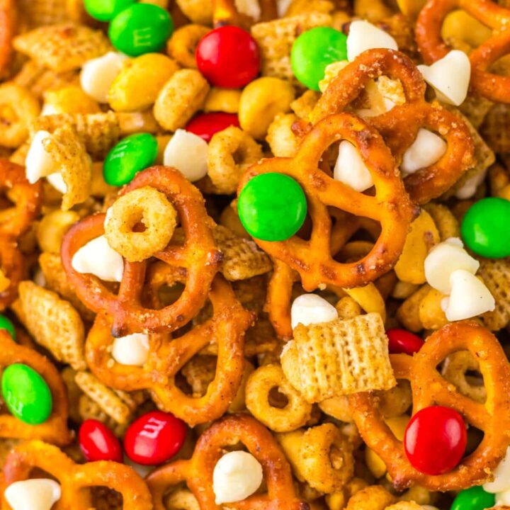 Slow Cooker Christmas Chex Mix closeup
