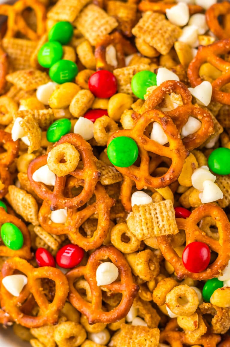 Slow Cooker Christmas Chex Mix closeup