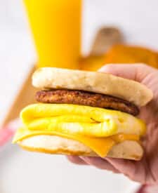 Copycat Mcdonalds's McGriddles in hand
