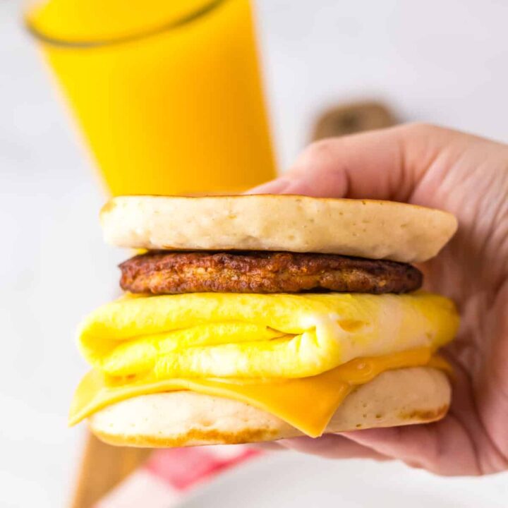 Copycat Mcdonalds's McGriddles in hand