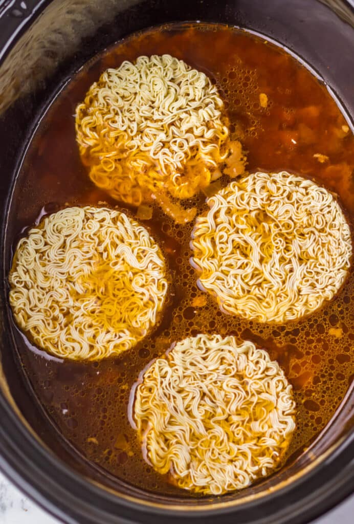 Slow Cooker Birria Ramen in slow cooker