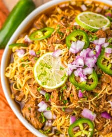 Slow Cooker Birria Ramen plated
