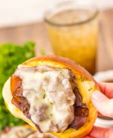 Garlic Bread French Dips in hand