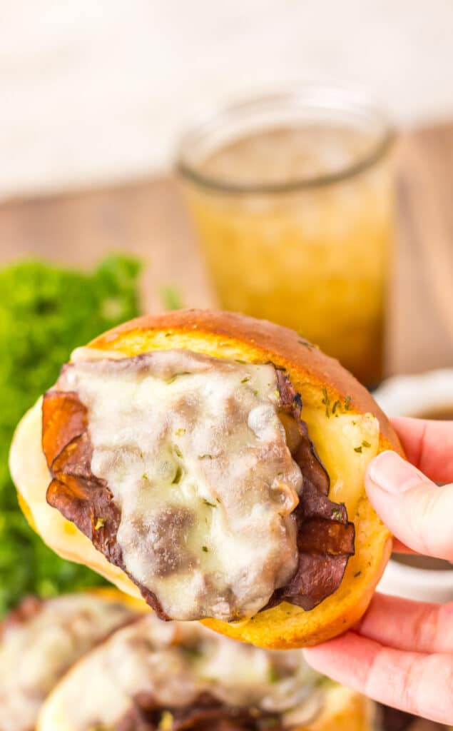Garlic Bread French Dips in hand