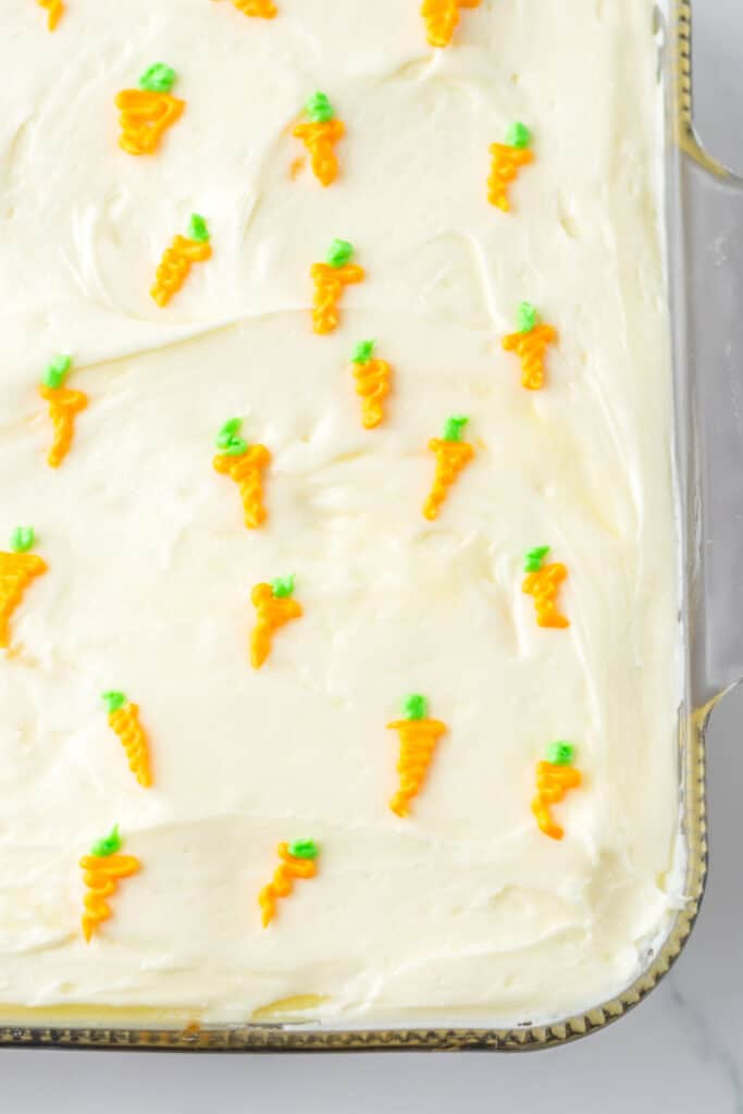 Carrot Poke Cake in pan