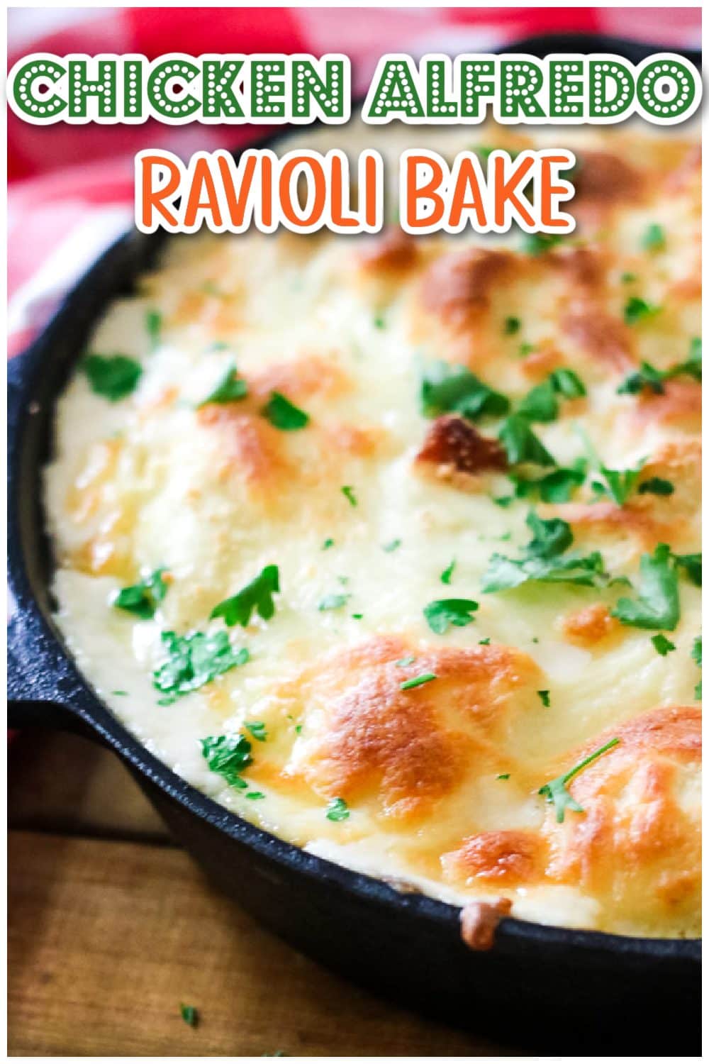 Chicken Alfredo Ravioli Bake graphic