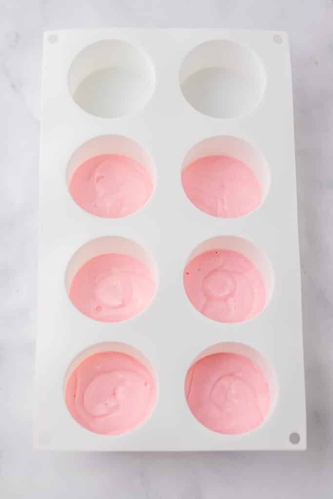 No Bake Easter Mini Cheesecakes in mold