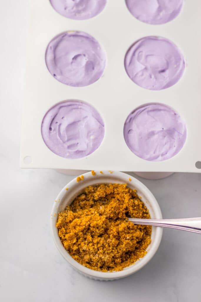 No Bake Easter Mini Cheesecakes in mold