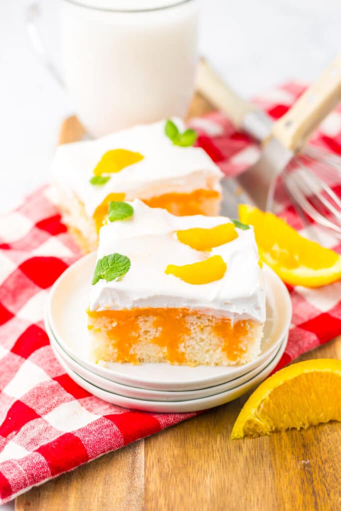 Orange Creamsicle Poke Cake plated
