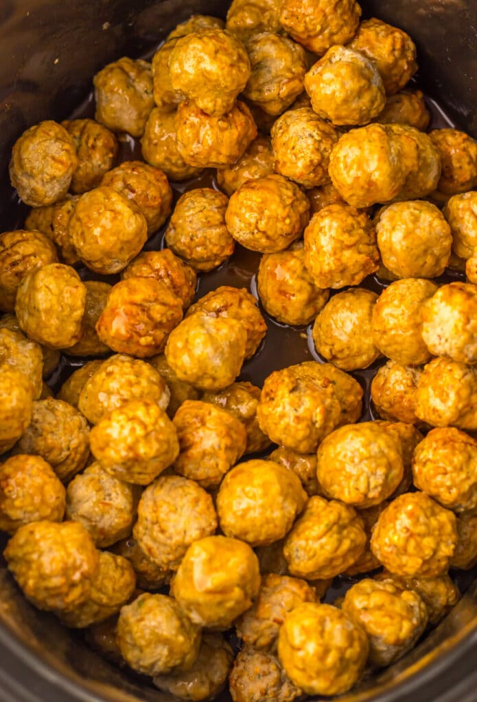 Slow Cooker Dr. Pepper BBQ Meatballs in slow cooker