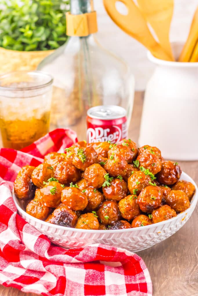 Slow Cooker Dr. Pepper BBQ Meatballs in bowl