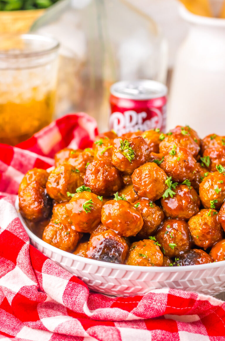 Slow Cooker Dr. Pepper BBQ Meatballs in bowl