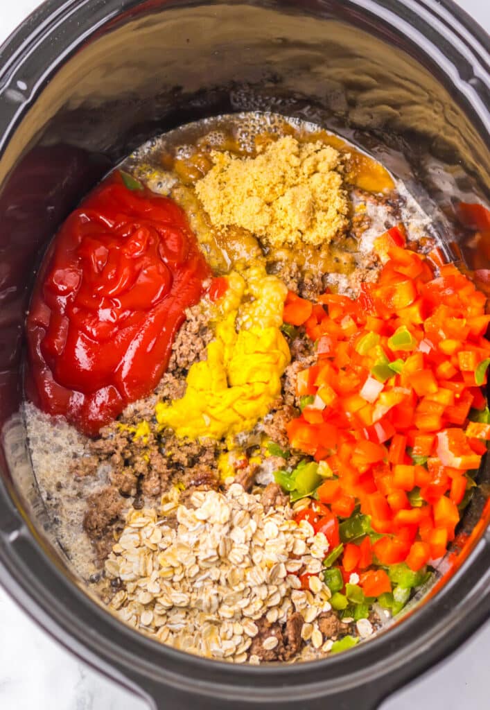 Slow Cooker Dr. Pepper Sloppy Joes ingredients in slow cooker
