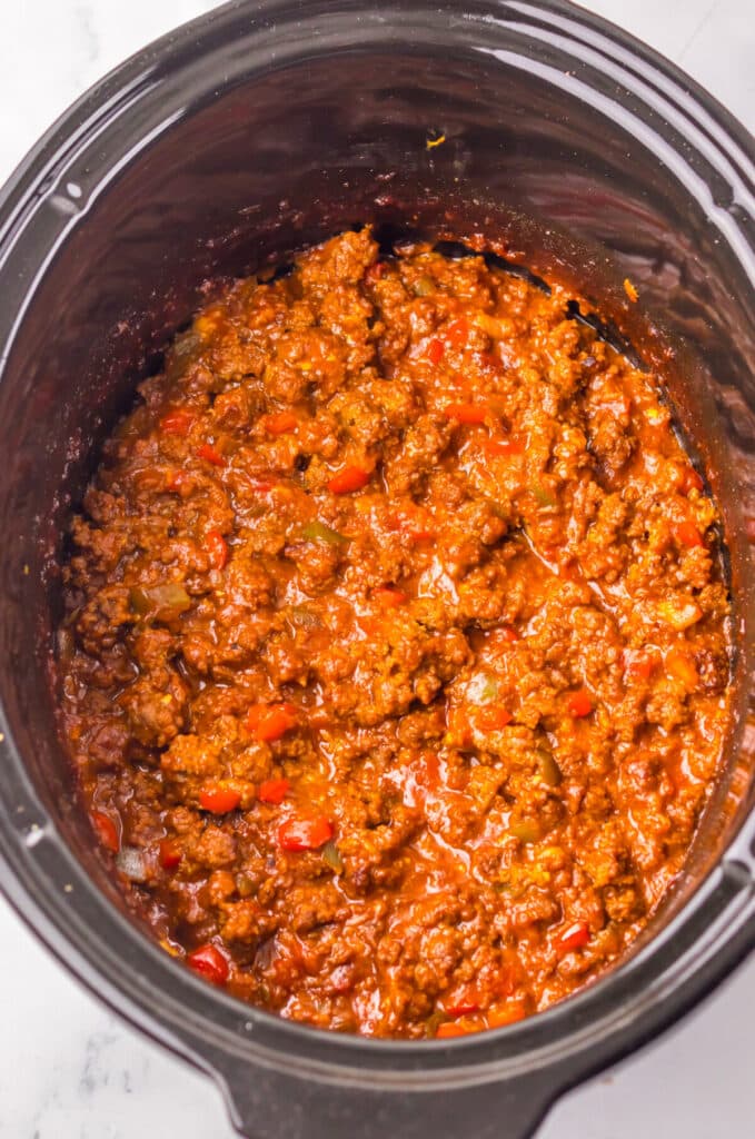 Slow Cooker Dr. Pepper Sloppy Joes in slow cooker