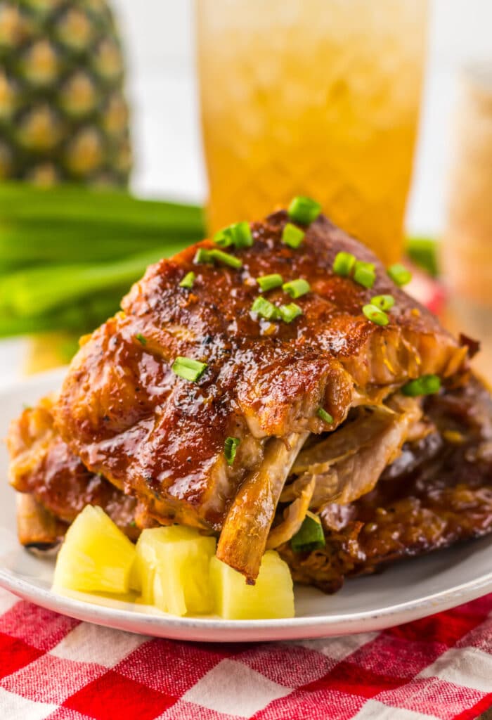 Slow Cooker Hawaiian Ribs plated