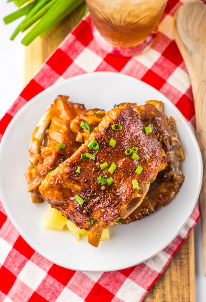 Slow Cooker Hawaiian Ribs plated
