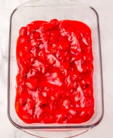 Strawberry Cheesecake Dump Cake in pan