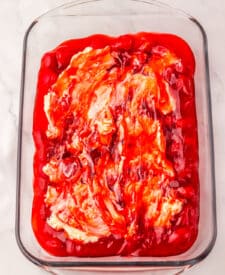 Strawberry Cheesecake Dump Cake in pan