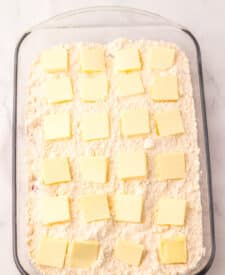 Strawberry Cheesecake Dump Cake in pan