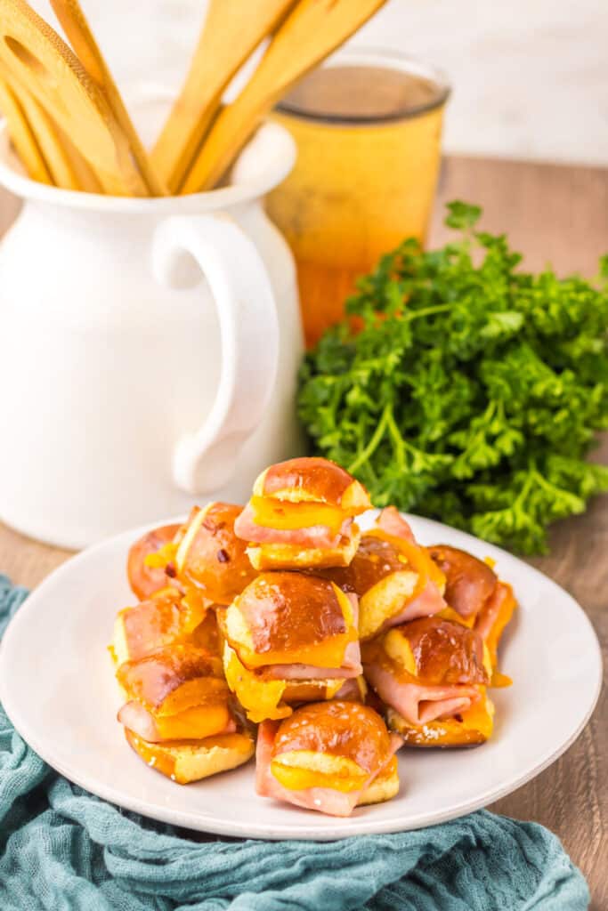 Hot Honey Ham Pretzel Sliders plated