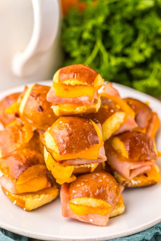 Hot Honey Ham Pretzel Sliders plated