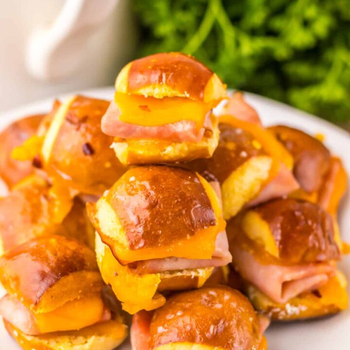Hot Honey Ham Pretzel Sliders plated