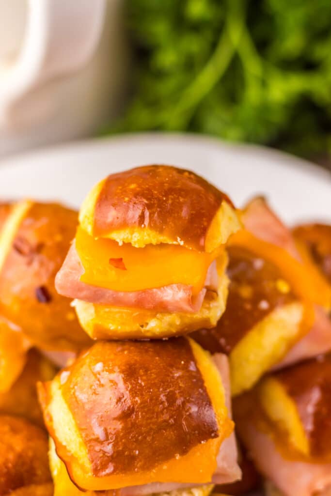 Hot Honey Ham Pretzel Sliders plated