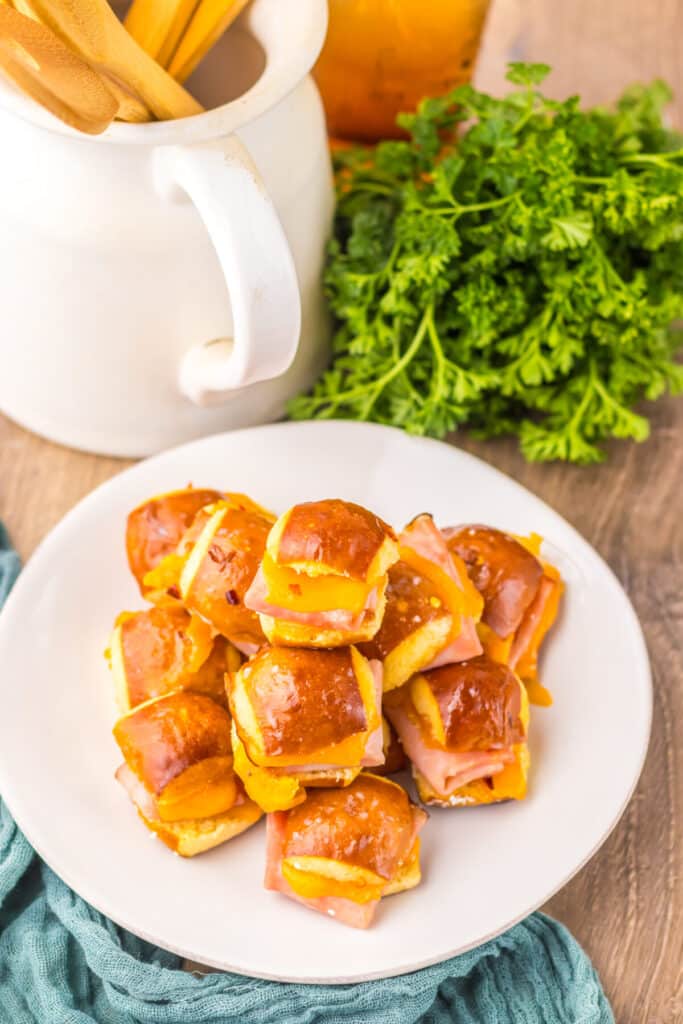 Hot Honey Ham Pretzel Sliders plated