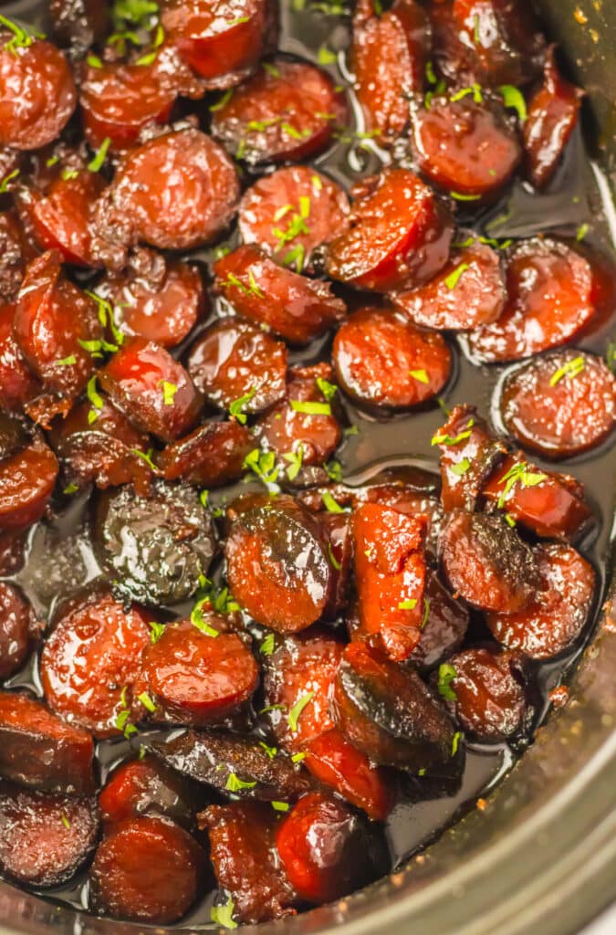 Slow Cooker Brown Sugar Kielbasa in slow cooker