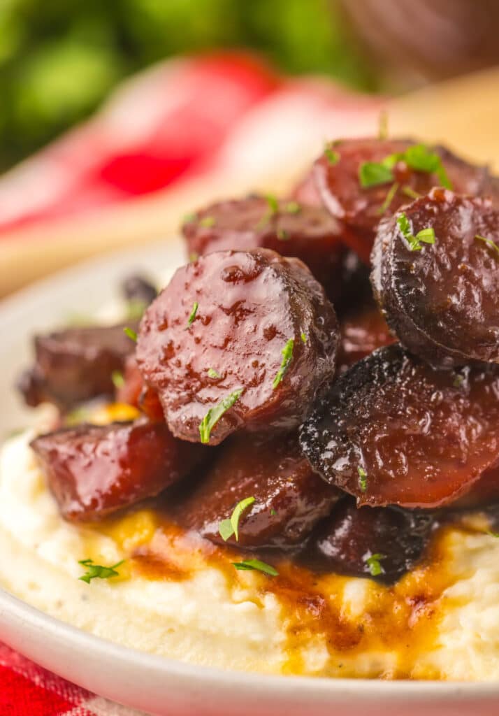 Slow Cooker Brown Sugar Kielbasa plated