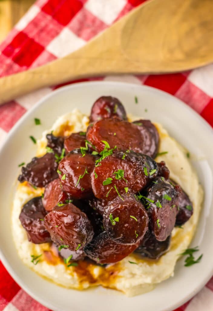 Slow Cooker Brown Sugar Kielbasa plated