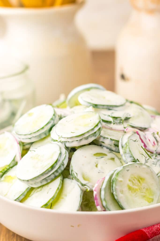 Creamy Cucumber Salad in bowl