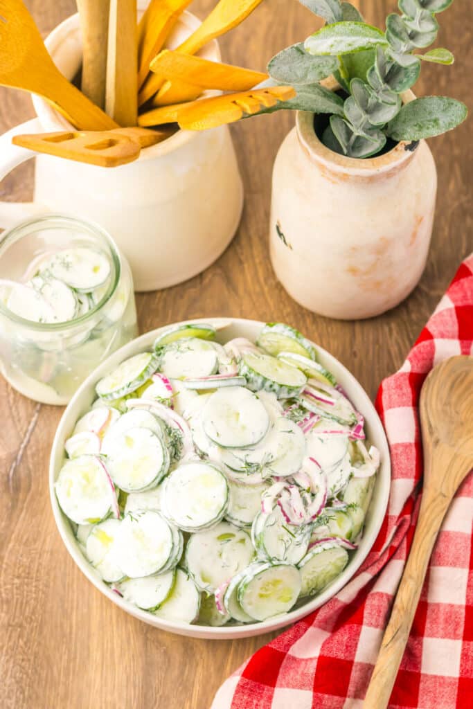 Creamy Cucumber Salad in bowl