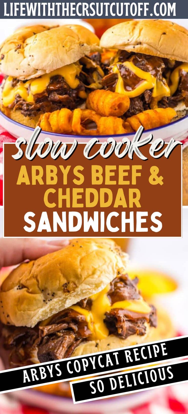 Slow Cooker Arbys Roast Beef and Cheddar Sandwiches pin