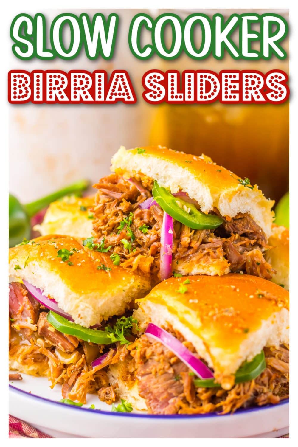 Slow Cooker Birria Sliders graphic