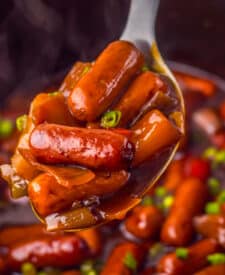 Slow Cooker Hawaiian Lil Smokies in spoon