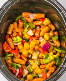 Slow Cooker Hawaiian Lil Smokies in slow cooker