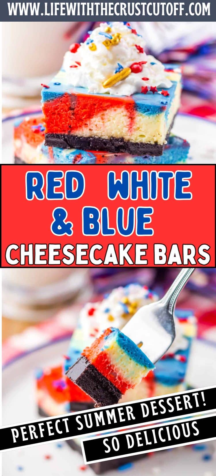 Red White Blue cheesecake bars pin