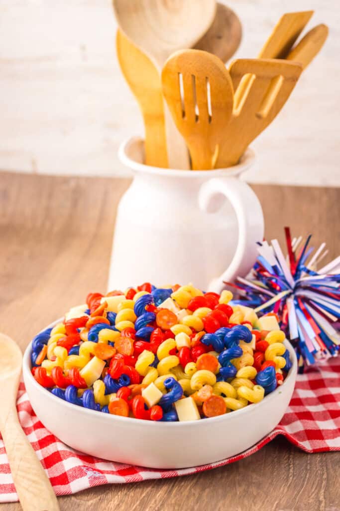 Red White Blue Pasta Salad plated