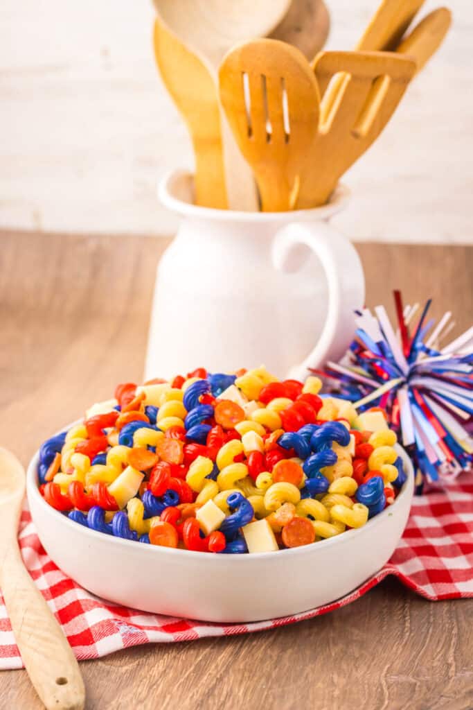 Red White Blue Pasta Salad plated