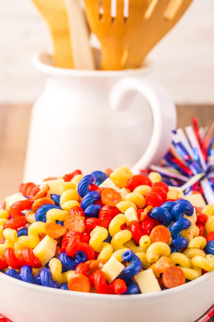 Red White Blue Pasta Salad plated