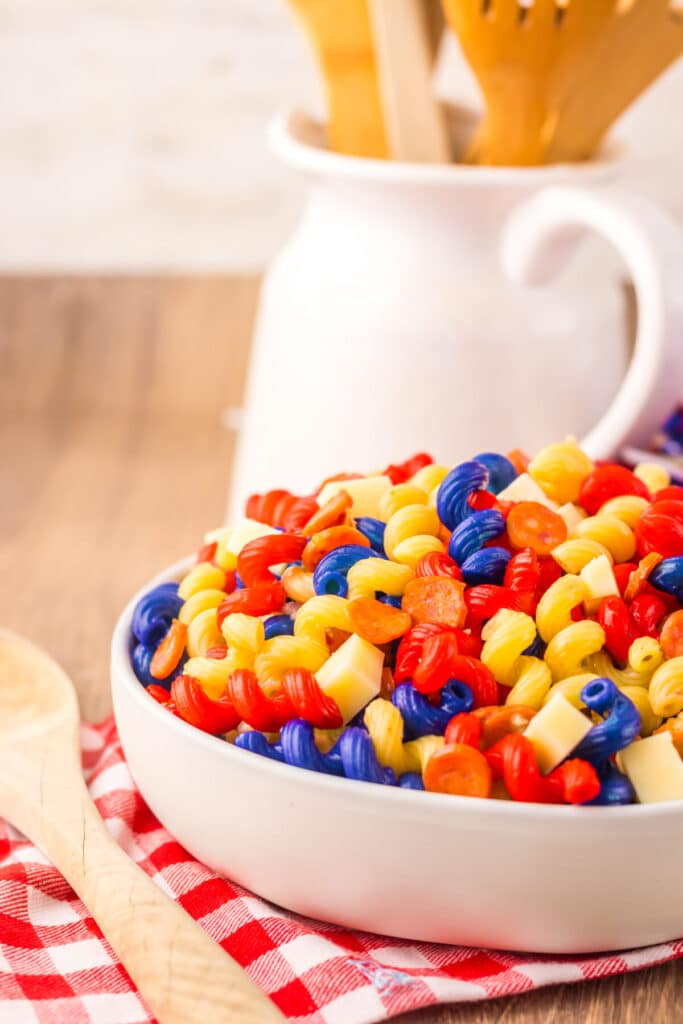 Red White Blue Pasta Salad plated