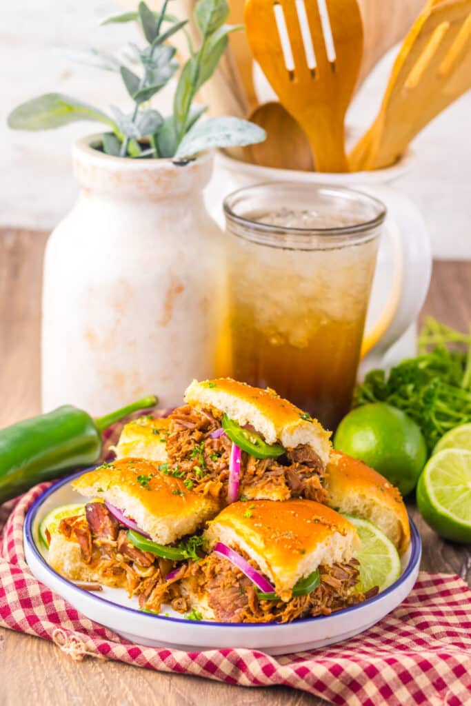 Slow Cooker Birria Sliders plated